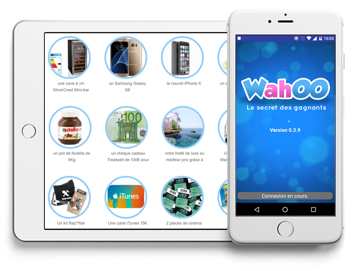 visuel de l'application WahOO sur téléphone et tablette Android